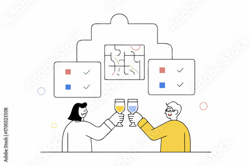 Startup team celebrating cllective teamwork and succssful partnership, symboliing synergy and collaboraton.
