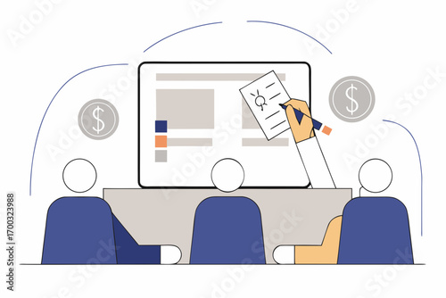 Business team gathering in conference room showing fnancial document, brainstoming and teamwork.