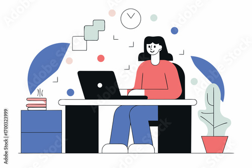 Happy professional woman using laptop for online busness, freelancer and startp concept.