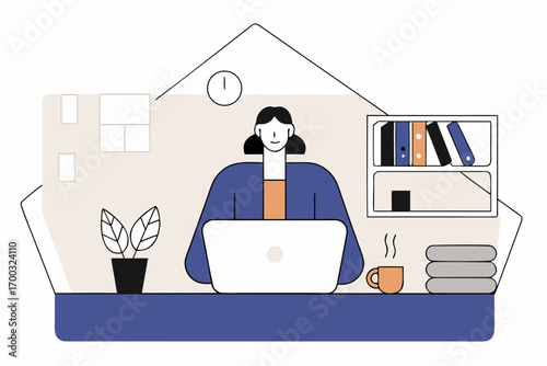 Professional businesswoman working remotely on lapto, managing online projectsefficiently.