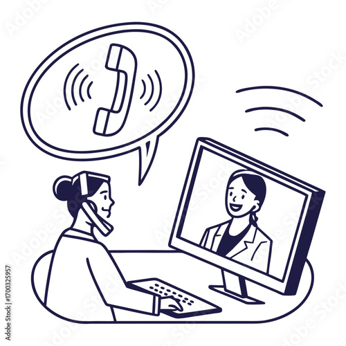 Professional woman providing virtual support in modern call center using headset and computer screen