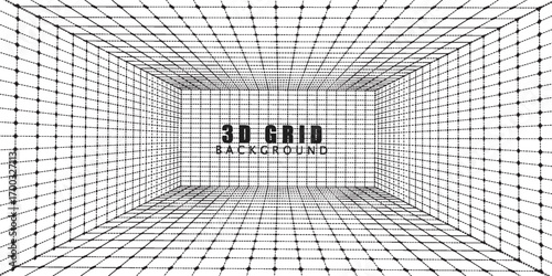 Empty futuristic digital box room white background with black grid space line color surface. EPS 10