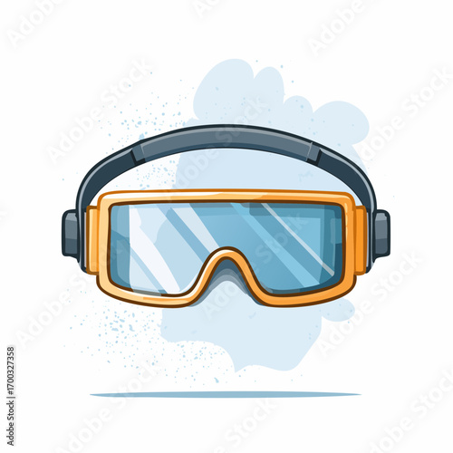 Orange Ski Goggles With Blue Lenses On A Blue Background