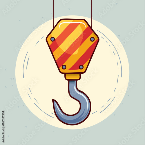 Pixel Art Crane Hook with Red and Yellow Stripes on Light Gray Background