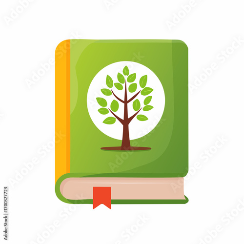 Green Book With Tree Icon And Bookmark