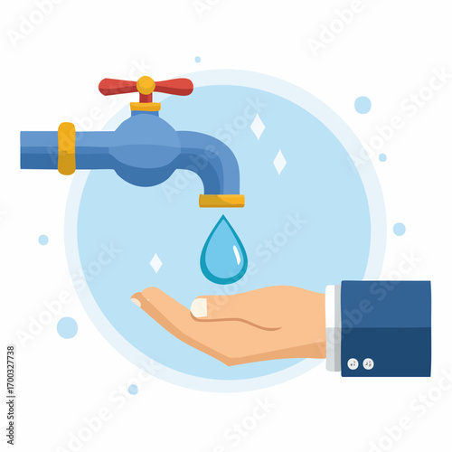 Hand Catching Water Drop From Faucet
