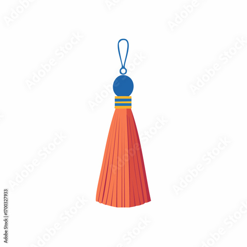 Decorative Orange Tassel with Blue Cap and Silver Ring