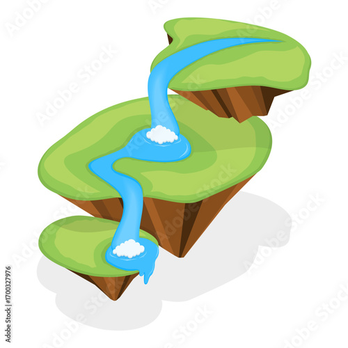 3D Isometric Flat Vector Illustration of Flying Islands, Floating Islands In The Sky. Item 2