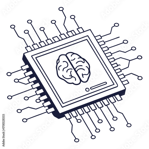 Artificial intelligence concept with brain and chip for modern technology projects and innovation themes