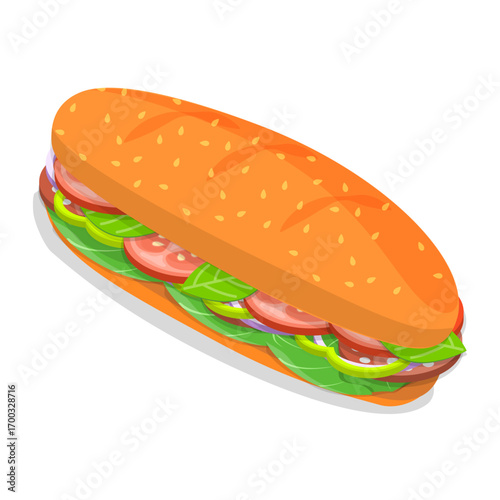 3D Isometric Flat Vector Illustration of baguette Sandwiches, Fast Food, Snacks. Item 1