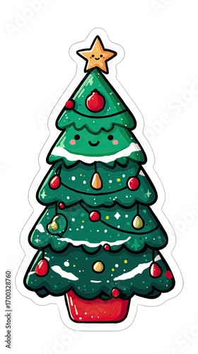 Wallpaper Mural Kawaii Christmas Tree Sticker with Cute Face and Gold Star Topper Torontodigital.ca