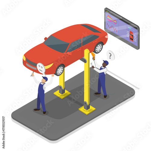 3D Isometric Flat Vector Illustration of Auto Repair, Car Check Up Services. Item 1