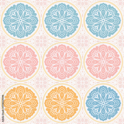 Colorful Circular Mandala Pattern On Light Pink Background