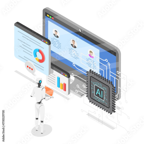 3D Isometric Flat Vector Illustration of AI and Science Research, Artificial Intelligence Technology Revolution and Development. Item 3