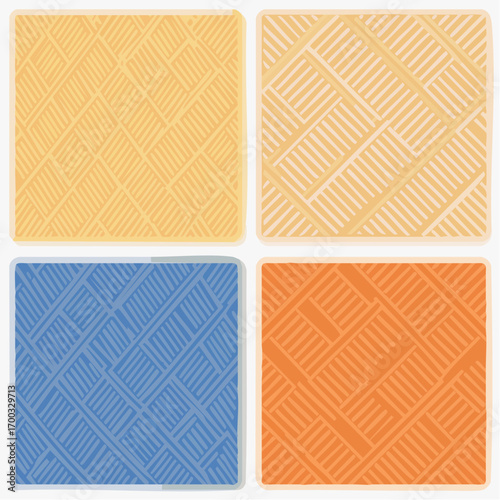 Four Square Textured Pattern Variations In Blue Yellow And Orange