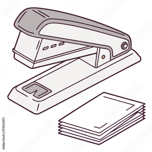 Office stapler and paper stack create a professional, organized workspace for efficient workflow