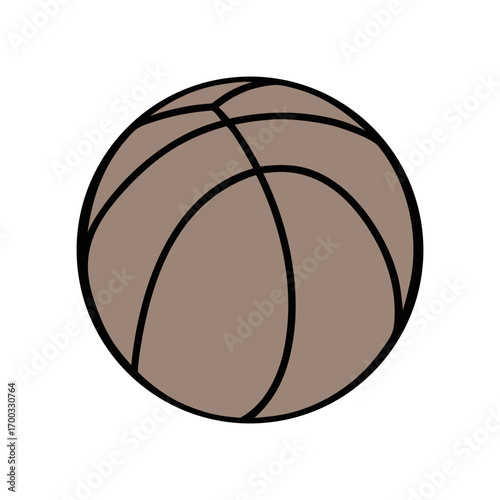 Simple cartoon illustration of a brown basketball with black lines representing seams isolated on transparent background