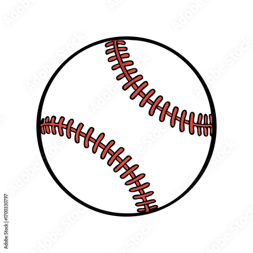 Classic white baseball with red stitching shown in a graphic illustration isolated on transparent background