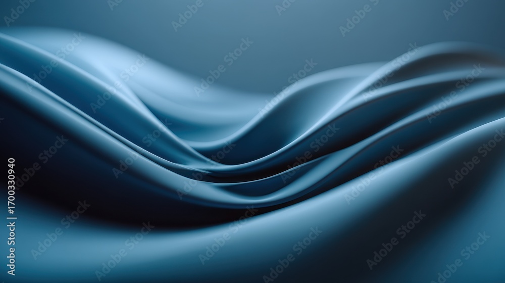 Obraz premium Modern minimalist design featuring an abstract blue background with smooth flowing waves, elegant curves, and soft gradients