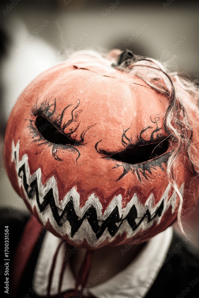 Obraz premium Creative pumpkin mask worn at a costume event