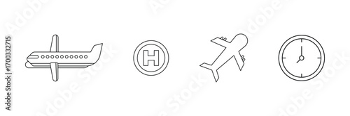 Airplane transportation, helipad sign, flight departure, travel time icon vector illustration.