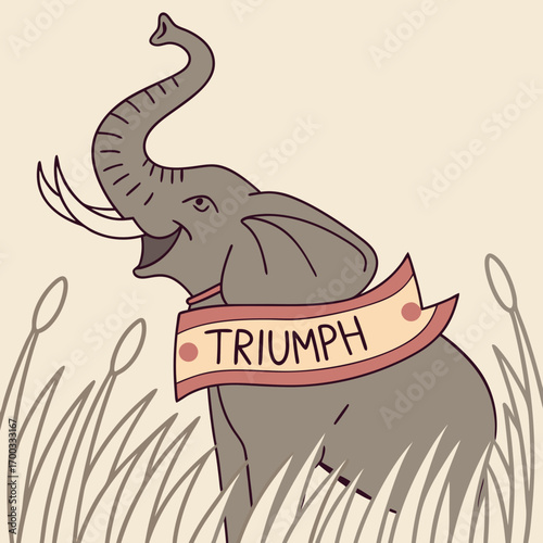 Triumphant Elephant in Grassland Celebrating Success triumphant elephant in grassland