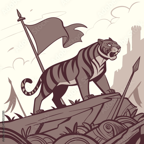 Majestic Tiger Stands Guard on Hilltop Fortress Banner majestic tiger