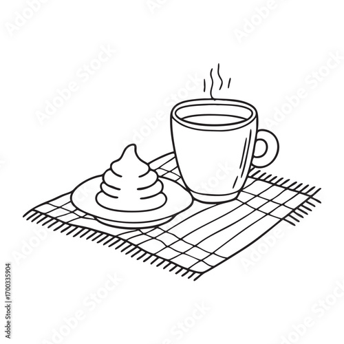 An illustration of wasabi near a teacup on a dining mat