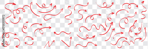 Set of hand drawn arrows. Simple arrows collection isolated on white background. Arrow mark icons vector.