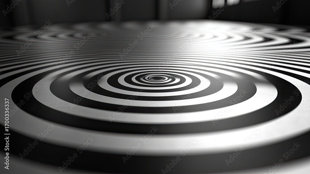 Fototapeta premium Abstract black and white concentric circles pattern, hypnotic illusion.