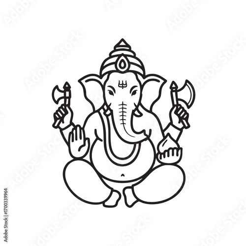 Minimalist Vector Illustration of Lord Ganesha in Black Line Art Style for Religious and Cultural Design