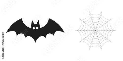 Bat and Spider Web Vector Illustration