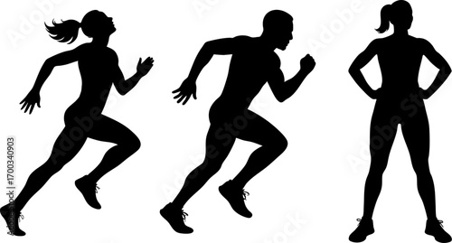 Athletes Vector Silhouette Running and Standing Poses