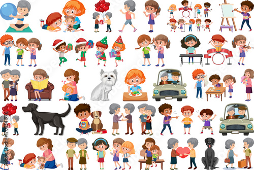 Set of different activities people in cartoon style