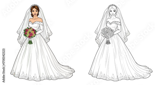 Spooky Gothic Bride with Veil Halloween Coloring Page Scary Wedding Fantasy Art