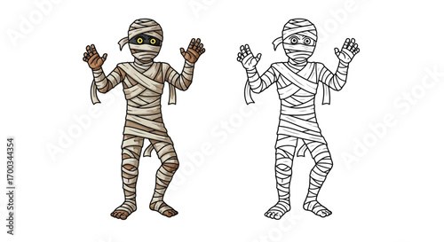 Spooky Mummy Wrapped in Bandages Halloween Coloring Page Creepy Art for Children