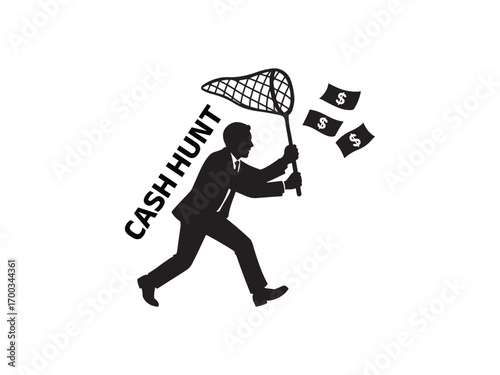 Cash Hunt Money Catching Concept Vector