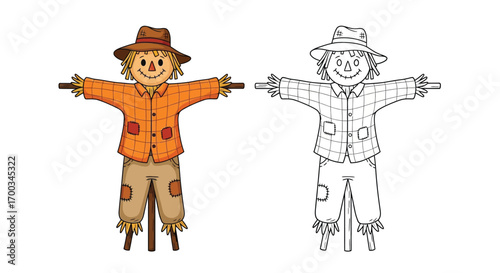 Spooky Scarecrow with Straw Hat Halloween Coloring Page Creepy Art for Children