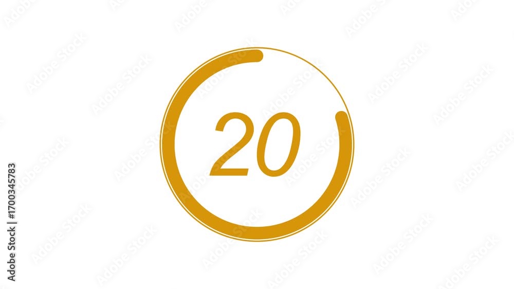 Circle countdown timer animation from 25 to 0 second animation on white ...