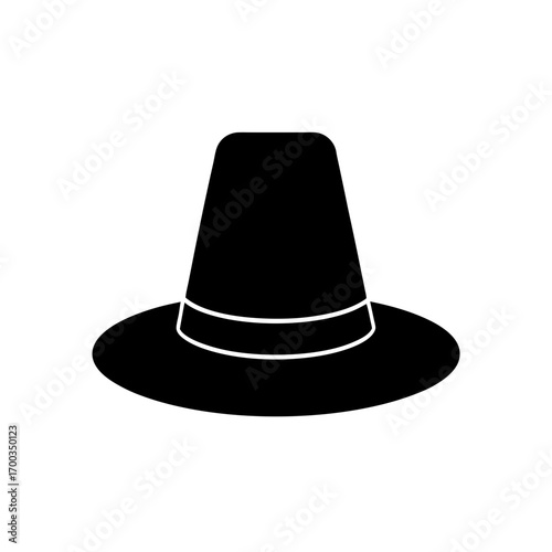 pilgrim hat icon black silhouette vector illustration on transparent background