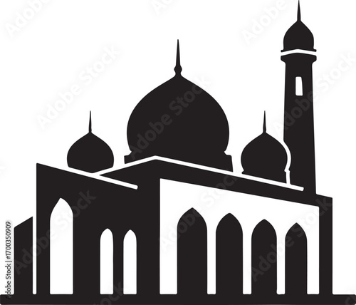 PrintSilhouette of a grand mosque with domes and minaret