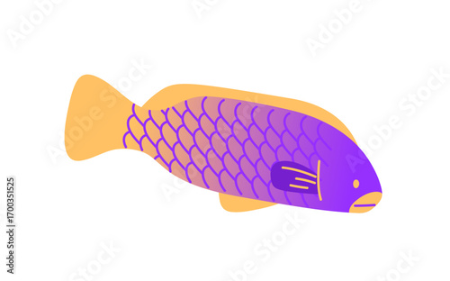 Exotic sea fish icon in gradient style. Tropical sealife. Underwater animal with fins, flippers and colourful scales. Undersea and ocean fauna. Flat isolated vector illustration on white background
