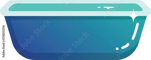 Minimalist Blue Bathtub Illustration with Clean Modern Design, Shiny Aqua Water Surface, and Contemporary Bathroom Element for Interior and Hygiene Concept Projects