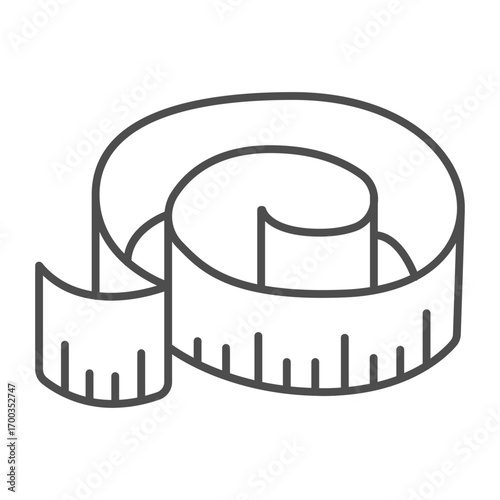 Ruler for measuring waist size thin line icon, sewing tools concept. Vector graphics. Tape ruler for width measure sign on white background, outline style icon for mobile or web design.