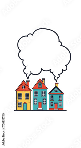 Cozy little houses sending warm wishes and happy thoughts into the air