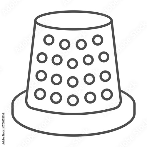Sewing cap for finger thin line icon, sewing tools concept. Vector graphics. Steel thimble with needle holes, accessory sign on white background, outline style icon for mobile or web design.