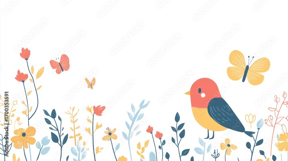 Naklejka premium Cute birds and flowers border