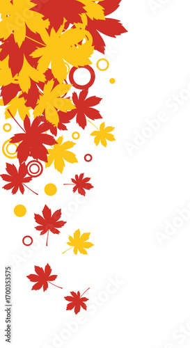 Autumn leaves falling gently with circular accents evoking a sense of seasonal change and festive celebration