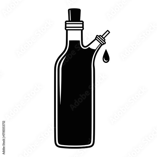 Oil and vinegar bottle silhouette with a drop isolated on white background
