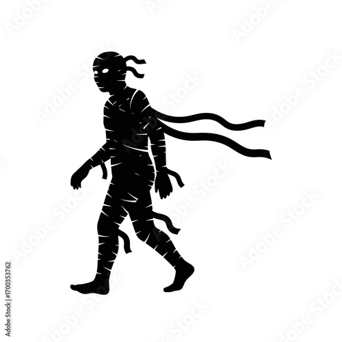 Walking mummy silhouette isolated on white background